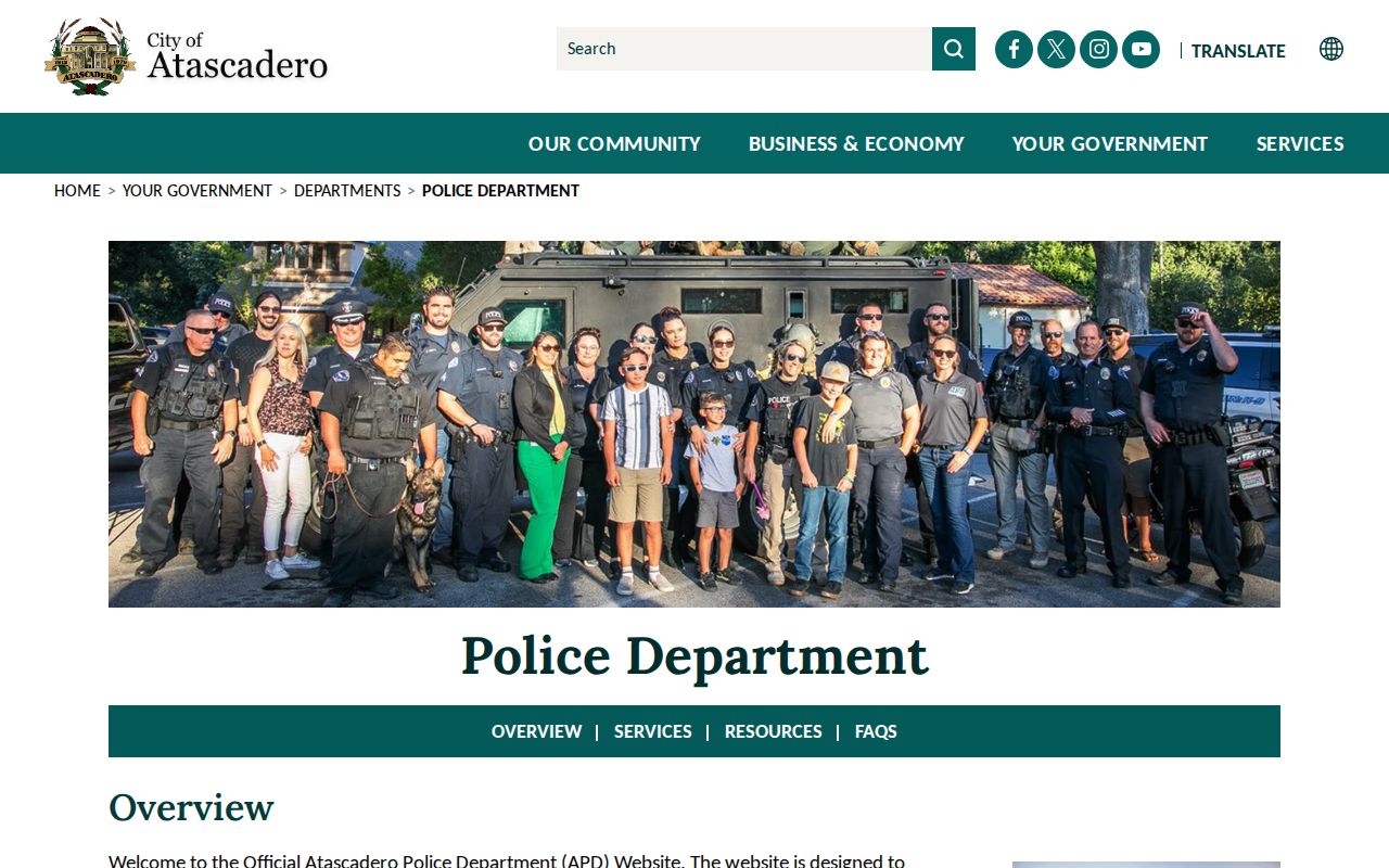 Atascadero Police Department page linking to public arrest activity logs