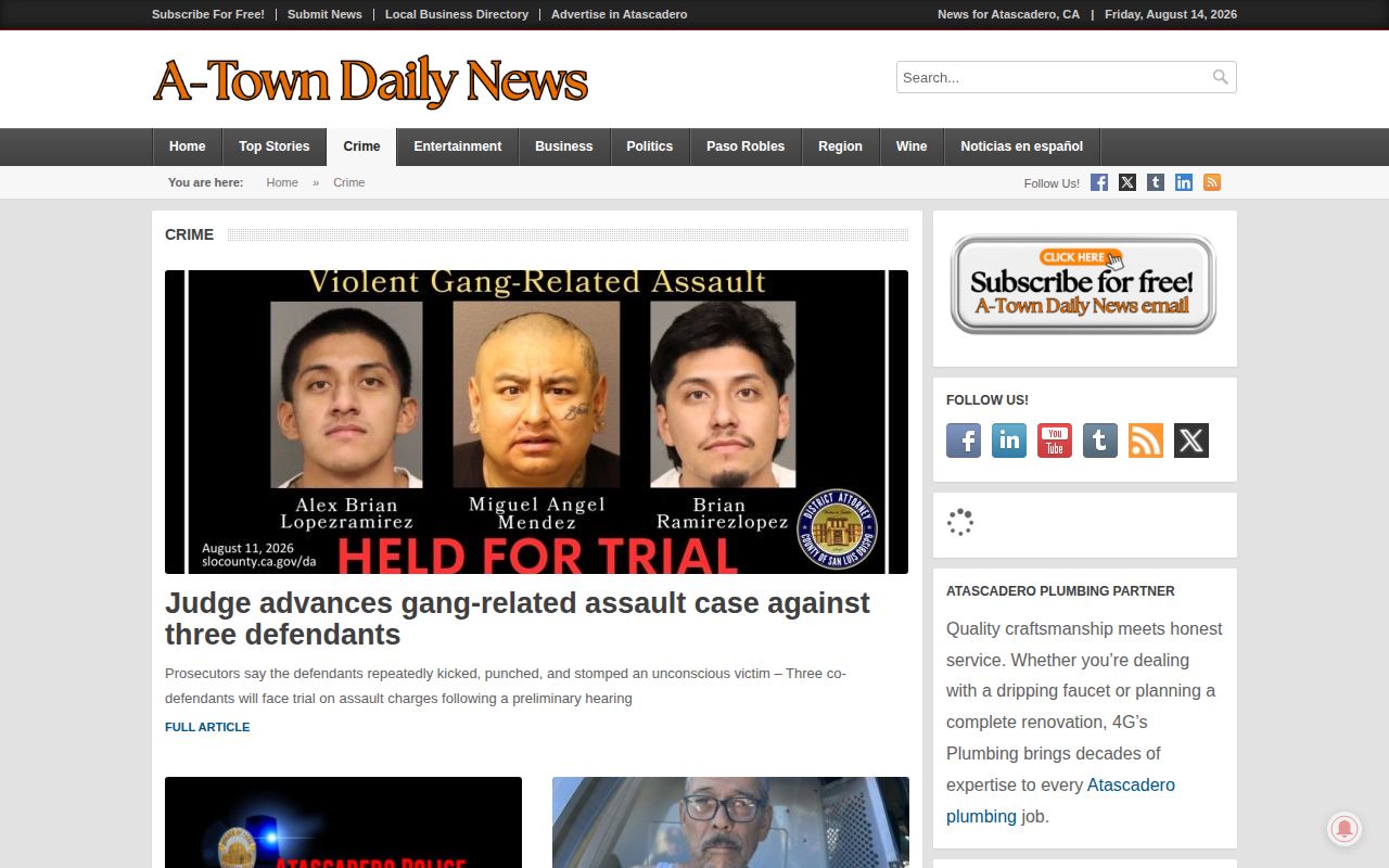 A-Town Daily News Atascadero crime and arrest log archive