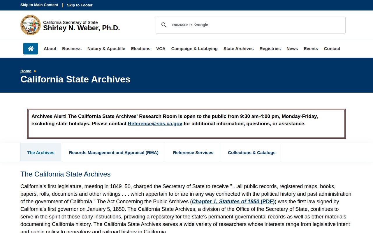 California State Archives path for historic San Luis Obispo County records research