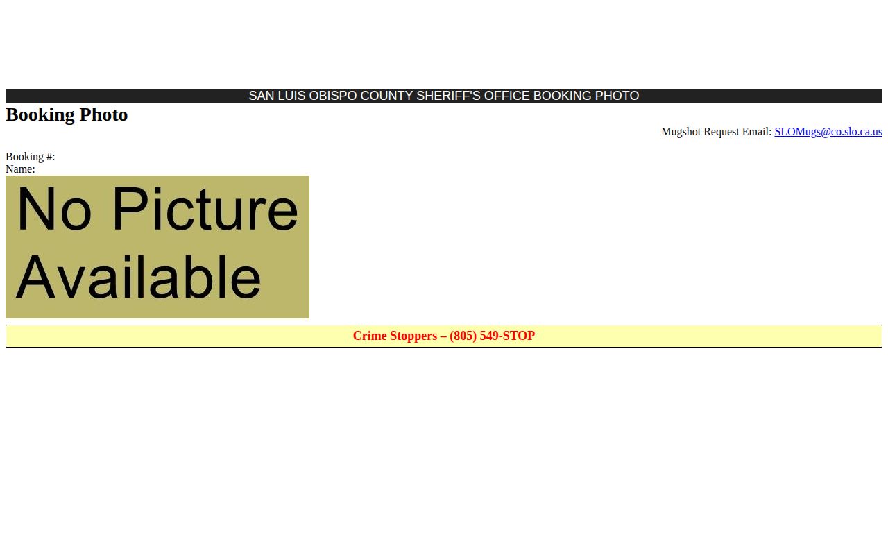San Luis Obispo County booking photo request interface
