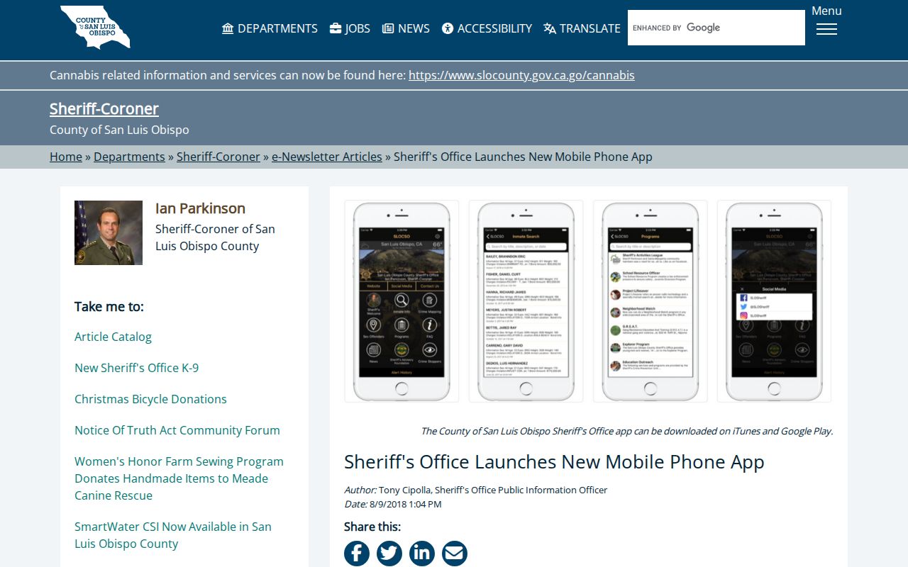 San Luis Obispo County Sheriff's Most Wanted Wednesday app announcement
